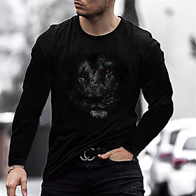 Men's T shirt 3D Print Lion 3D Print Long Sleeve Daily Tops Fashion Green / Black Black / Gray