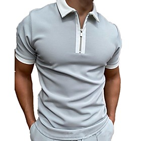 Men's Golf Shirt Striped Solid Color Zipper Short Sleeve Street Tops Casual Comfortable Gray Green White