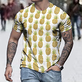 Men's Tee T shirt Shirt 3D Print Graphic Graphic Prints Pineapple Plus Size Short Sleeve Casual Tops Basic Designer Slim Fit Big and Tall Yellow