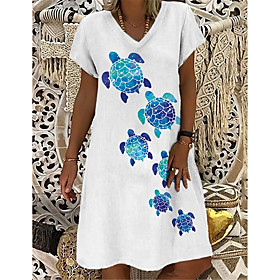 Women's T Shirt Dress Tee Dress Knee Length Dress White Short Sleeve Print Animal Print Spring Summer V Neck Casual Holiday 2021 S M L XL XXL 3XL