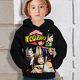 Sweat à capuche Garçon Enfants Manches Longues 3D effet Bande dessinée Animé Noir Enfants Hauts L'autume Actif Standard 4-12 ans