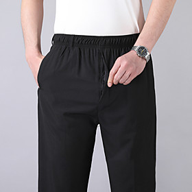 Men's Stylish Casual / Sporty Comfort Breathable Daily Sports Pants Pants Solid Color Full Length Pocket Khaki Black Dark Gray Navy Blue Light Blue