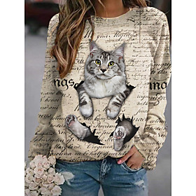 Femme Sweat-shirt Sweat Chat 3D Texte 3D Imprimer du quotidien Des sports 3D effet Actif Vêtement de rue Pulls Capuche Pulls molletonnés Gris Jaune