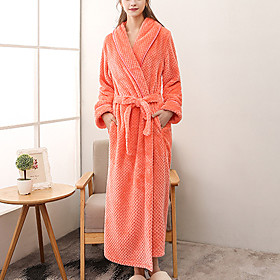Women's Plus Size Robes Bathrobes Basic Solid Color Polyester Casual PlushRobes V Wire Home Daily Wear Long Sleeve Lace Up Belt Included