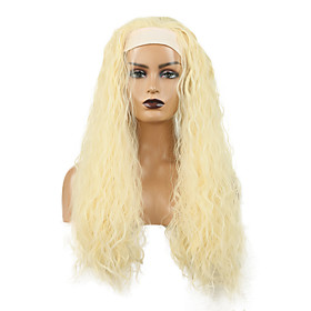 Synthetic Wig Afro Curly Plaited With Headband Wig Bleached Blonde Synthetic Hair Women's Soft Blonde