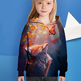 Sweat à capuche Fille Enfants Manches Longues 3D effet Papillon Animal Bleu Poudré Enfants Hauts Automne Actif Standard 4-12 ans