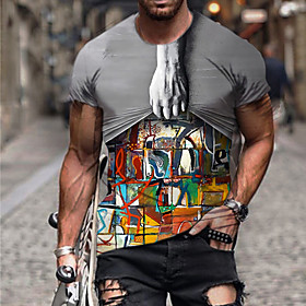 Men's Unisex Tee T shirt Shirt 3D Print Graphic Prints Hand Print Short Sleeve Daily Tops Casual Designer Big and Tall Gray
