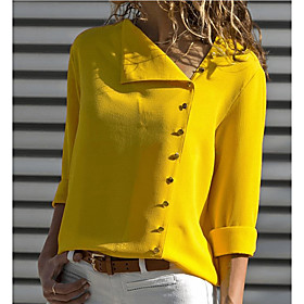 Women's Blouse Shirt Plain Long Sleeve Button Shirt Collar Basic Streetwear Tops Yellow Gray White