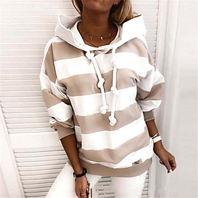 Femme Sweat à capuche Sweat Rayé Cordon du quotidien non imprimable basique Pulls Capuche Pulls molletonnés Bleu Rose Claire Noir