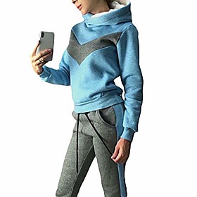 women's 2 pieces outfits velvet hooded plush long sleeve casual tracksuits blue