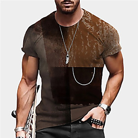 Men's Unisex Tee T shirt Shirt 3D Print Color Block Graphic Prints Print Short Sleeve Daily Tops Casual Designer Big and Tall Brown