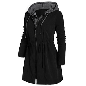 Women's Plus Size Coat Basic Plain Going out Long Sleeve Hooded Long Fall Winter Wine Black XL XXL 3XL 4XL 5XL