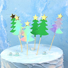 5pcs Cake Decoration Insert Card Stars Christmas Tree Pile Animal Forest Trees Plug-in Christmas Paper Cup Birthday Card