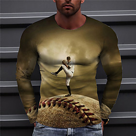 Men's Unisex Tee T shirt Shirt 3D Print Graphic Prints Baseball Print Long Sleeve Daily Tops Casual Designer Big and Tall Brown