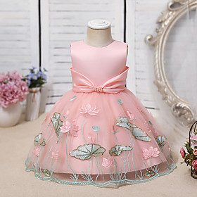 Kids Little Girls' Dress Solid Colored Party Special Occasion Bow Blue Blushing Pink Dusty Rose Knee-length Sleeveless Cute Sweet Dresses Children's Day Slim 1