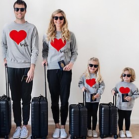 Family Look Tops Heart Letter Print Gray White Black Long Sleeve Basic Matching Outfits