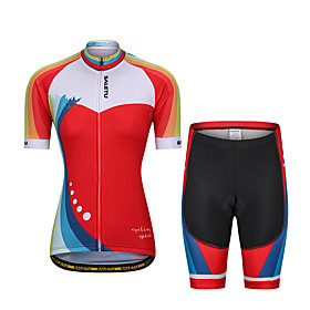 Women's Short Sleeve Cycling Padded Shorts Cycling Jersey with Bib Shorts Cycling Jersey with Shorts Summer Spandex Polyester Red / White RedBlack Red Geometic