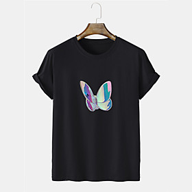 Men's Unisex Tee T shirt Shirt Hot Stamping Butterfly Graphic Prints Plus Size Short Sleeve Casual Tops Cotton Basic Designer Big and Tall Gray White Black