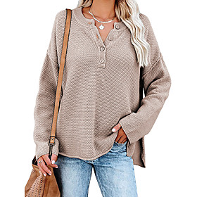 Women's Pullover Sweater Classic Style Solid Color Basic Casual Long Sleeve Sweater Cardigans Y Neck Fall Spring Rust Red Blushing Pink Grey