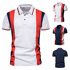 Men's Golf Shirt non-printing Color Block Patchwork Short Sleeve Casual Slim Tops Basic White Navy Blue / Summer