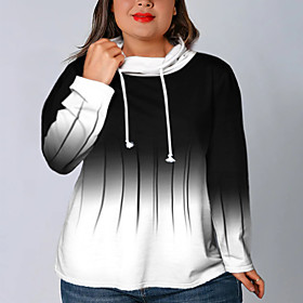 Femme Grande taille Hauts Sweat à capuche Dégradé de Couleur Manches Longues col bénitier Motifs 3D Épissure Décontractée du quotidien Spandex Automne Lac de g