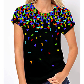 Women's Geometric Painting Funny Tee Shirt T shirt Graphic Geometric Print Round Neck Basic Tops Black
