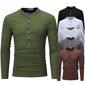 Men's Golf Shirt Solid Color Button-Down Long Sleeve Street Tops Cotton Simple Sportswear Casual Comfortable Army Green White Light gray