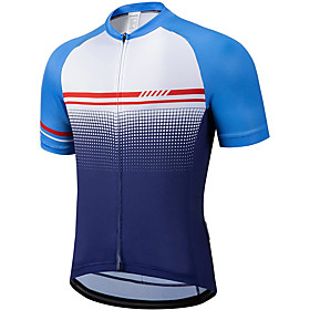 21Grams Men's Short Sleeve Cycling Jersey Summer Spandex Blue Stripes Dot Bike Top Mountain Bike MTB Road Bike Cycling Quick Dry Moisture Wicking Sports Clothi