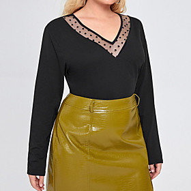 Women's Plus Size Tops Blouse Shirt Plain Lace Long Sleeve V Neck Streetwear Fall Winter Black Big Size L XL XXL 3XL 4XL