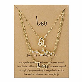 3pcs constellation zodiac necklaces for women 18 horoscope pendant necklace with astrology card old english zodiac sign necklace jewelry gift for girl-leo