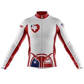 21Grams Men's Long Sleeve Cycling Jersey Spandex Red and White BlueWhite Texas Bike Top Mountain Bike MTB Road Bike Cycling Quick Dry Moisture Wicking Sports C