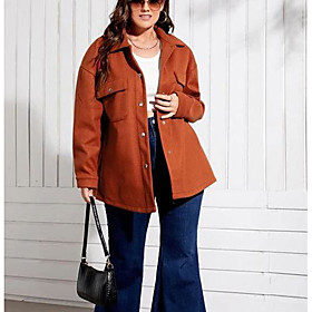 Women's Plus Size Coat Solid Color Causal Daily Long Sleeve Long Fall Winter Rusty brown L XL XXL XXXL 4XL