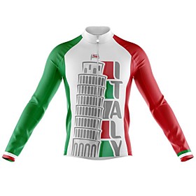 21Grams Men's Long Sleeve Cycling Jersey Spandex Red and White Italy National Flag Bike Top Mountain Bike MTB Road Bike Cycling Quick Dry Moisture Wicking Spor