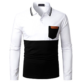 Men's Golf Shirt Color Block Button-Down Long Sleeve Street Tops Sportswear Casual Fashion Comfortable White