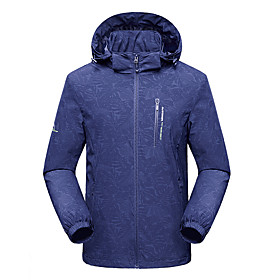 Men's Jacket Sport Fall Winter Regular Coat Loose Windproof Warm Sporty Jacket Long Sleeve Hot Stamping Solid Color Print Blue Dark Green