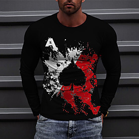 Men's Unisex Tee T shirt Shirt 3D Print Graphic Prints Poker Print Long Sleeve Daily Tops Casual Designer Big and Tall Black