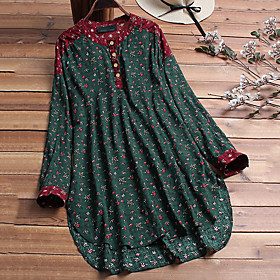 Women's Plus Size Dress Shift Dress Short Mini Dress Long Sleeve Floral Print Casual Fall Summer Blue Green Red L XL XXL 3XL 4XL