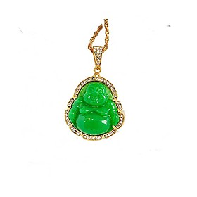 vivid good luck 3d laughing buddha y style chain necklace lucky buddihism amulet necklaces jewelry for women girls men boys-golden
