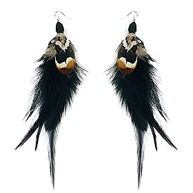 bohemian long feather dangle earrings handmade lightweight feather statement earrings for women girls jewelry(a)