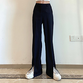 Women's Basic Streetwear Comfort Daily Work Dress Pants Pants Plain Full Length Split Pocket Black