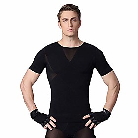 men's x mesh compression undershirt slimming shapewear seamless tank top (black, l)