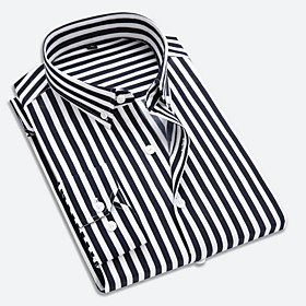 Men's Shirt Striped Long Sleeve Casual Tops Casual Blue White Black