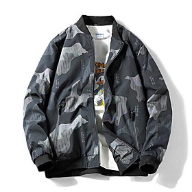 Men's Jacket Daily Fall Spring Regular Coat Loose Windproof Rain Waterproof Casual Jacket Long Sleeve Camo / Camouflage Print Blue Khaki