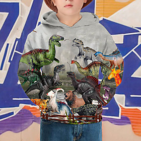 Sweat à capuche Garçon Enfants Manches Longues Dinosaure Gris Clair Enfants Hauts Automne Actif Standard 4-12 ans