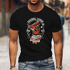 Men's Unisex Tee T shirt Shirt Hot Stamping Graphic Prints Baseball Print Short Sleeve Casual Tops Cotton Basic Designer Big and Tall Black