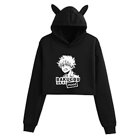 Inspiré par My Hero Academia / Boku No Hero Bakugou Katsuki Sweat à capuche court Anime Polyester Imprimer Oreille de chat Harajuku Art graphique Haut Découpé