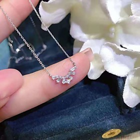 Women's Clear AAA Cubic Zirconia Pendant Necklace Monogram Joy Dainty Elegant Holiday Korean Brass Silver 50 cm Necklace Jewelry 1pc For Party Evening Prom Bir