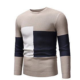 Men's Pullover Knitted Solid Color Geometric Stylish Long Sleeve Sweater Cardigans Crew Neck Fall Winter Gray Black Brown
