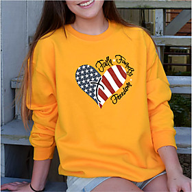 Women's Sweatshirt American US Flag Flag Letter Print Sports  Outdoor Casual Daily Hot Stamping Basic 休闲套头长袖卫衣打底衫 Hoodies Sweatshirts  Wine Red Yellow Gray