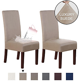 Dinning Chair Cover Stretch Chair Seat Slipcover Suede Water Repellent Soft Plain Solid Color Durable Washable Furniture Protector For Dinning Room Party